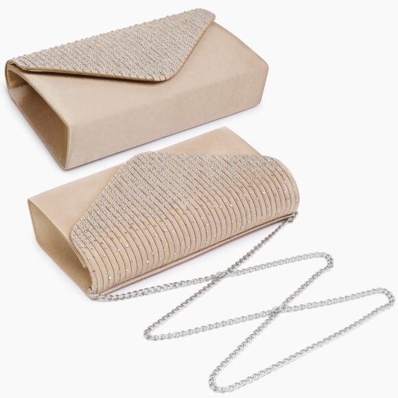 ⚡Women's Magnetic Closure Chain Strap Crossbody Envelope Tan Clutch Handbag - Picture 5 of 6